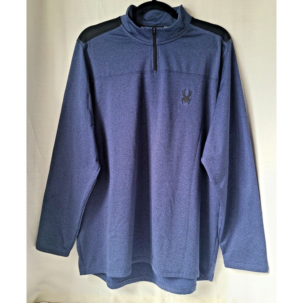 Spyder Active Pullover 1/4 Zip Mens Large Blue Performance Fleece Athletic Logo